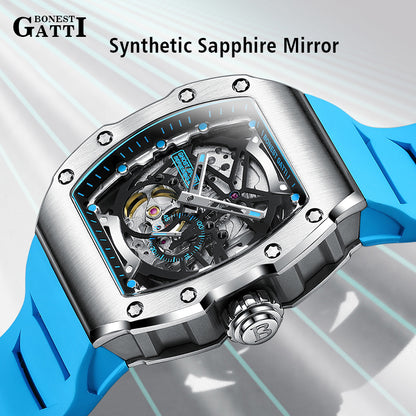 BONEST GATTI CITIZEN Skeleton Automatic Mechanical Movement Sapphire Barrel shaped Case Luminous BG9901-A TIMEMASTER