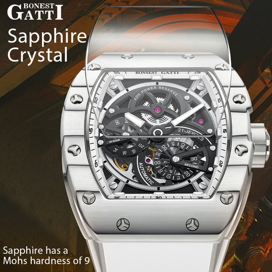 BONEST GATTI Carbon fiber + Aluminum alloy Case Barrel shaped Tonneau watch Skeleton Movement Sapphire Crystal Quick- Release Strap Watch BG9004 TIMEMASTER