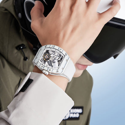 BONEST GATTI Carbon fiber + Aluminum alloy Case Barrel shaped road of climb 3D Mountain climber pattern Skeleton Movement Sapphire Crystal Watch BG9002 TIMEMASTER