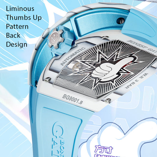 BONEST GATTI Carbon fiber + Aluminum alloy Case Barrel shaped Thumbs Up Series funny watch Skeleton Movement Crystal Sapphire Watch BG9001 TIMEMASTER