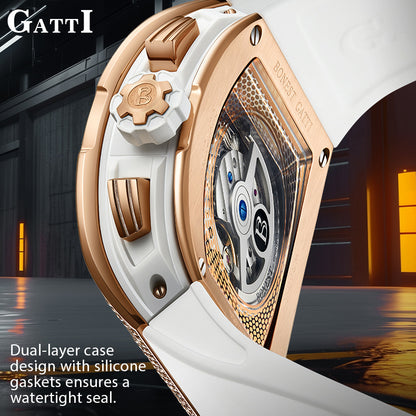 BONEST GATTI 224 Zricon Bezel Tonneau shaped Skeleton Sapphire Crystal Watch BG5004 TIMEMASTER