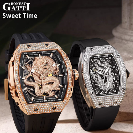 BONEST GATTI Barrel Dragon & Phoenix Couple Watch Automatic Mechanical Movement Luminous BG9910 TIMEMASTER