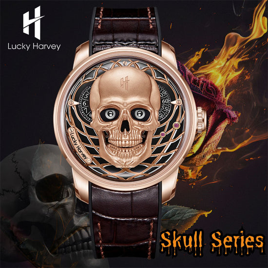【Limited Edition 111pcs】Gold Skull Automatic Mechanism Watch Lucky Harvey TIMEMASTER