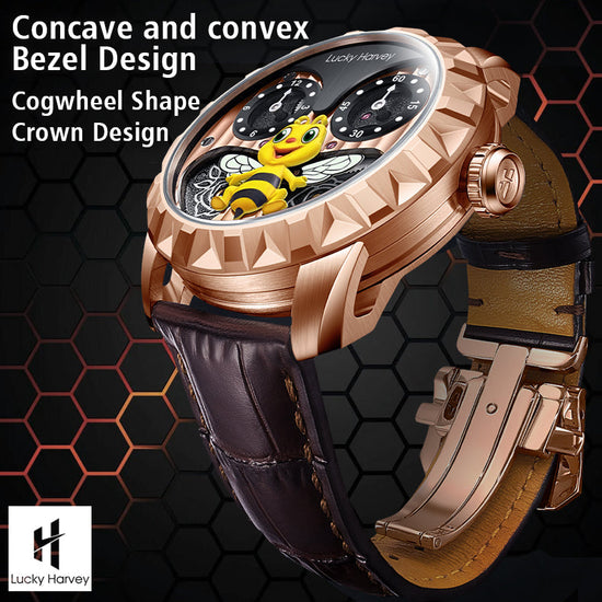 Gold Bee Automatic Watch Round Shaped Case Luminous Lucky Harvey TIMEMASTER