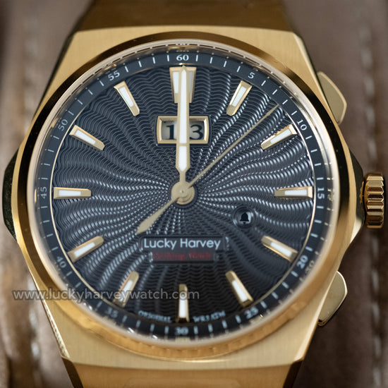 【Limited Edition】Sound Of Nature Guilloché Gold Dial Big Date Chiming Automatic Watch Lucky Harvey TIMEMASTER