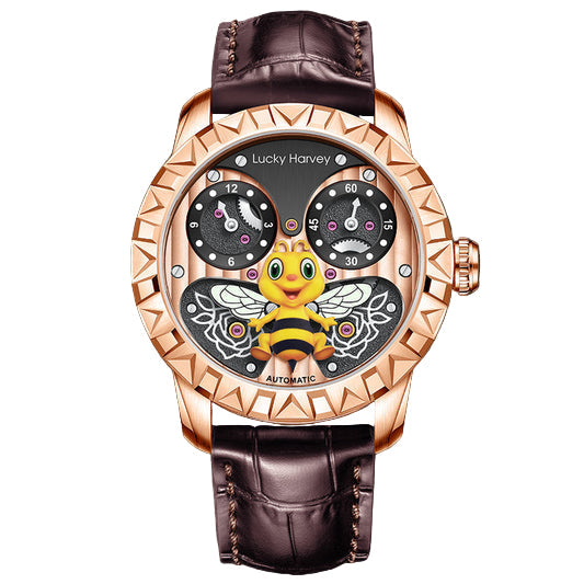 Gold Bee Automatic Watch Round Shaped Case Luminous Lucky Harvey TIMEMASTER