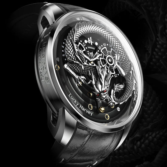 Gold Dragon Automatic Watch Spit Out Gold Bead Luminous Lucky Harvey TIMEMASTER