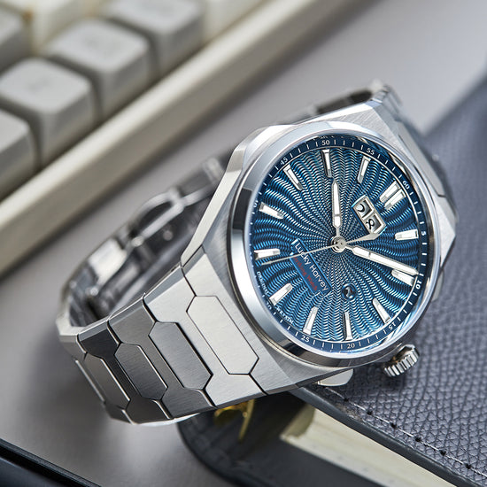 【Limited Edition 300PCS】Sound Of Nature Guilloché Ocean Blue Dial Big Date Chiming Automatic Watch Lucky Harvey TIMEMASTER