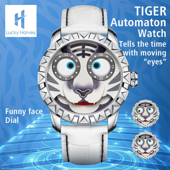 【Limited Edition 2022pcs】White Tiger Moving Eye Automatic Watch For Man Luminous Lucky Harvey TIMEMASTER