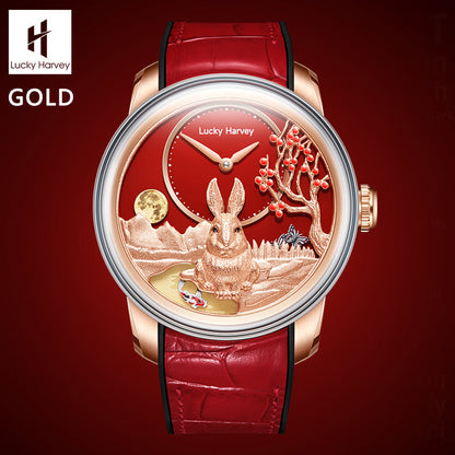 【Limited Edition 588pcs】Silver Rabbit Automatic Watch Chinese New Year 2023 Luminous Lucky Harvey TIMEMASTER