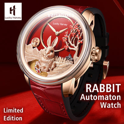 【Limited Edition 388PCS】Gold Rabbit Automatic Watch Chinese New Year 2023 Luminous Lucky Harvey TIMEMASTER