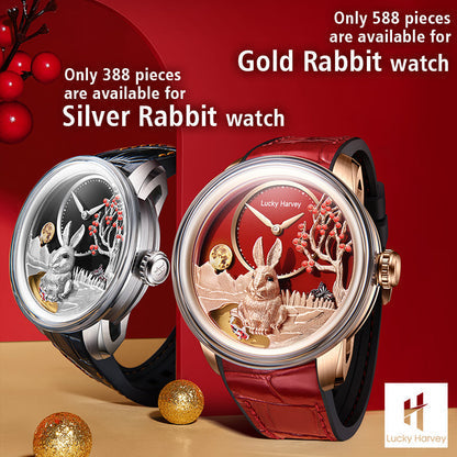 【Limited Edition 388PCS】Gold Rabbit Automatic Watch Chinese New Year 2023 Luminous Lucky Harvey TIMEMASTER