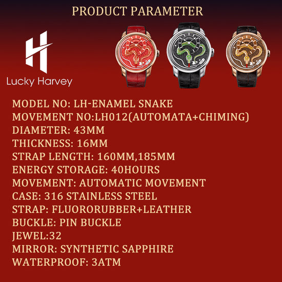 【Limited Edition 100pcs】2025 Red Enamel Snake Automata Chiming Mechanical New Watch Lucky Harvey TIMEMASTER