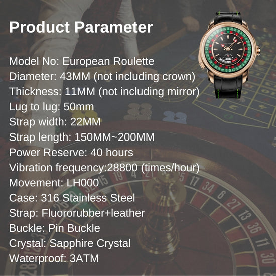 Player Series Gold European Roulette Automatic Watch Lucky Harvey TIMEMASTER