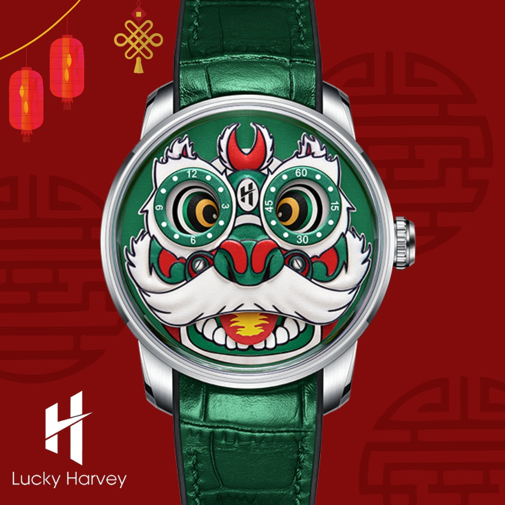 Green Lion Dance Moving Eye Automatic LH001 Movement Luminous Watch For Men Lucky Harvey TIMEMASTER & CO