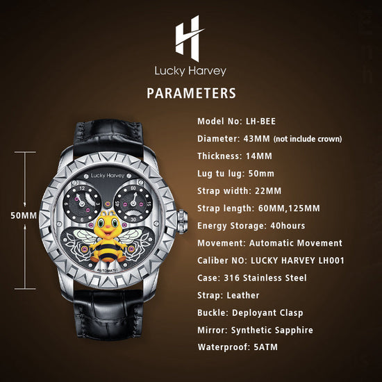 Gold Bee Automatic Watch Round Shaped Case Luminous Lucky Harvey TIMEMASTER