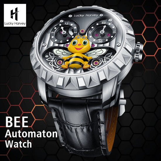 Gold Bee Automatic Watch Round Shaped Case Luminous Lucky Harvey TIMEMASTER