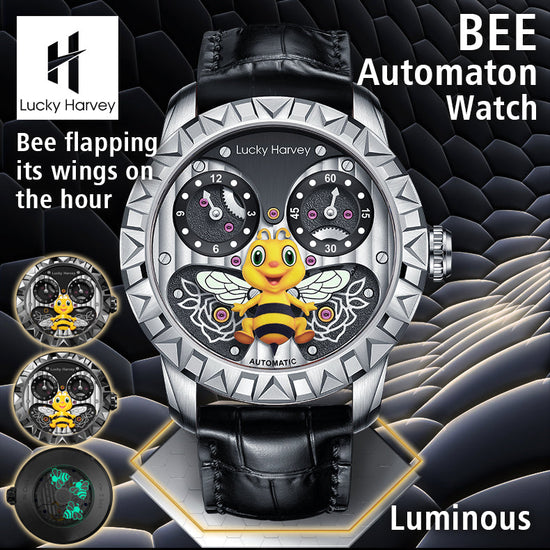 Gold Bee Automatic Watch Round Shaped Case Luminous Lucky Harvey TIMEMASTER