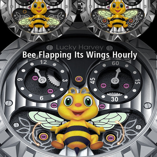 Gold Bee Automatic Watch Round Shaped Case Luminous Lucky Harvey TIMEMASTER