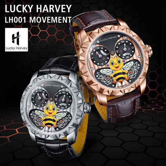 Gold Bee Automatic Watch Round Shaped Case Luminous Lucky Harvey TIMEMASTER