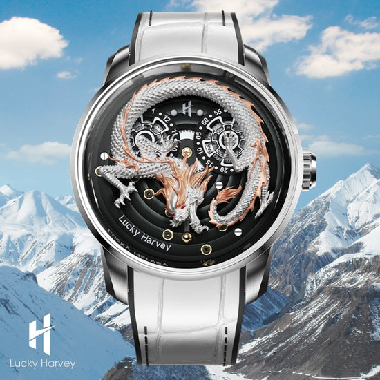 White Dragon Automatic Watch 999 Gold Bead Luminous Lucky Harvey TIMEMASTER
