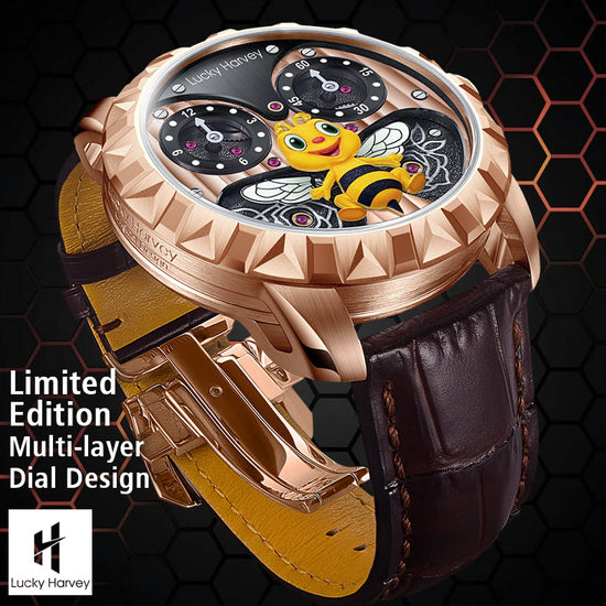 Gold Bee Automatic Watch Round Shaped Case Luminous Lucky Harvey TIMEMASTER