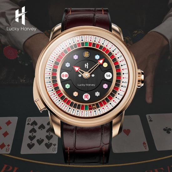 Player Series Gold Poker Roulette Automatic Watch Lucky Harvey TIMEMASTER