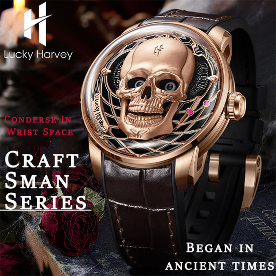 【Limited Edition 111pcs】Gold Skull Automatic Mechanism Watch Lucky Harvey TIMEMASTER