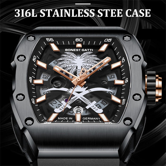 BONEST GATTI Skeleton Movement Watch Auto Calendar Citizen Automatic Mechanical Movement Luminous Sapphire Men's watch BG9904 TIMEMASTER