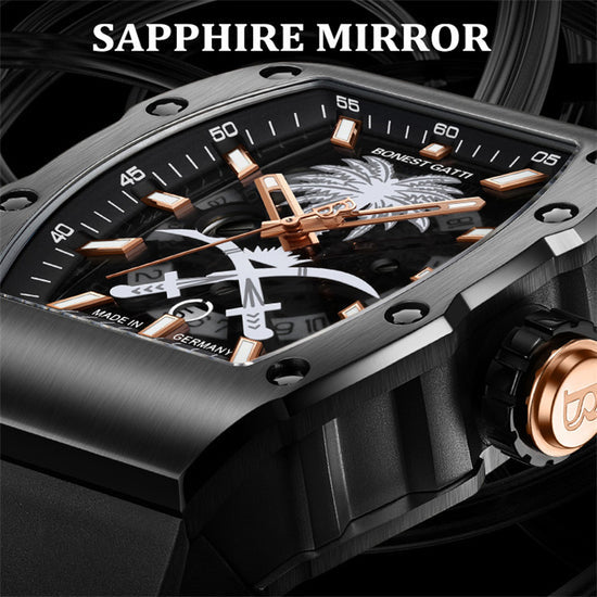 BONEST GATTI Skeleton Movement Watch Auto Calendar Citizen Automatic Mechanical Movement Luminous Sapphire Men's watch BG9904 TIMEMASTER