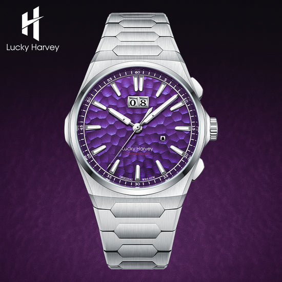 【Limited Edition 300pcs】Hammer Dial Big Date Automatic Winding Purple Chiming Watch Lucky Harvey TIMEMASTER