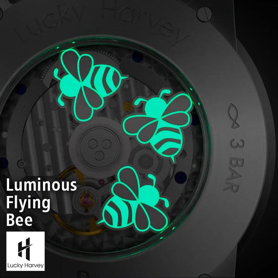 Gold Bee Automatic Watch Round Shaped Case Luminous Lucky Harvey TIMEMASTER